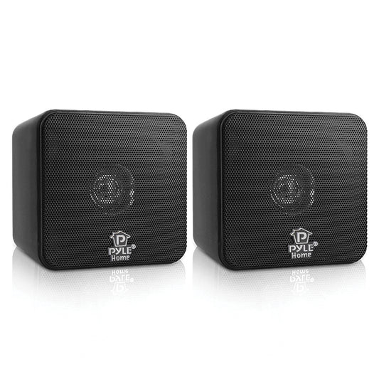 Pyle 200-Watt-Max Wall Mountable Mini-Cube Bookshelf Speaker Set — Black