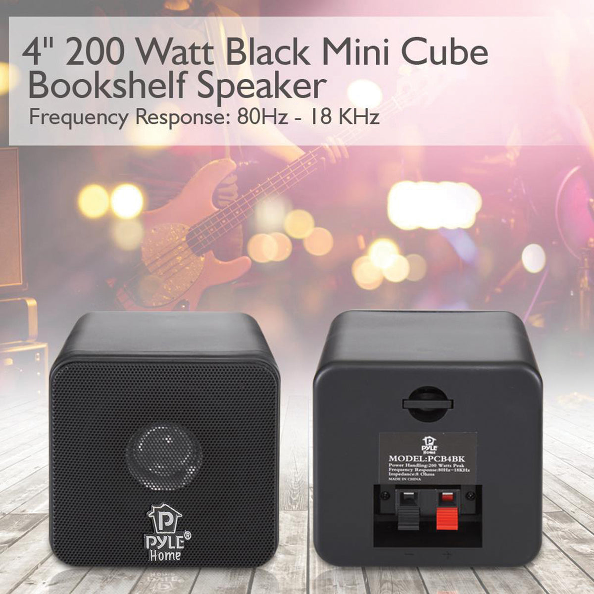 Pyle 200-Watt-Max Wall Mountable Mini-Cube Bookshelf Speaker Set — Black - 3
