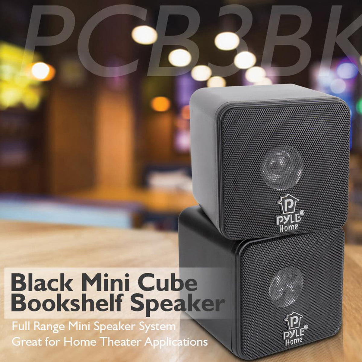 Pyle 200-Watt-Max Wall Mountable Mini-Cube Bookshelf Speaker Set — Black - 6