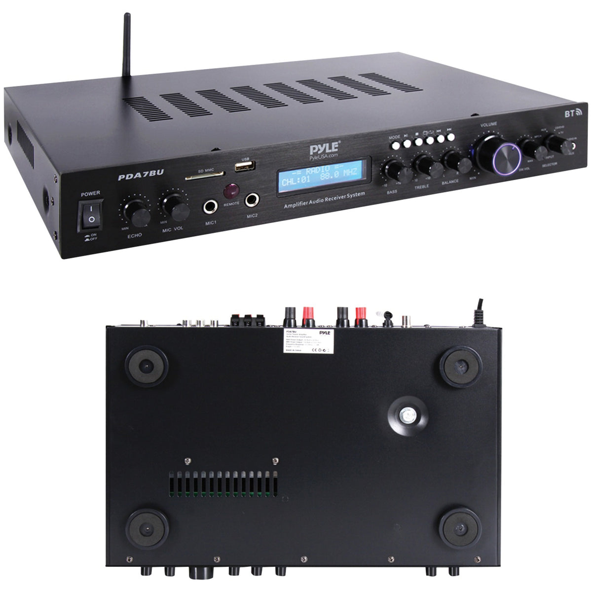 Pyle 2.1-Channel 200-Watt-Max Bluetooth Stereo Amplifier/Receiver - 3