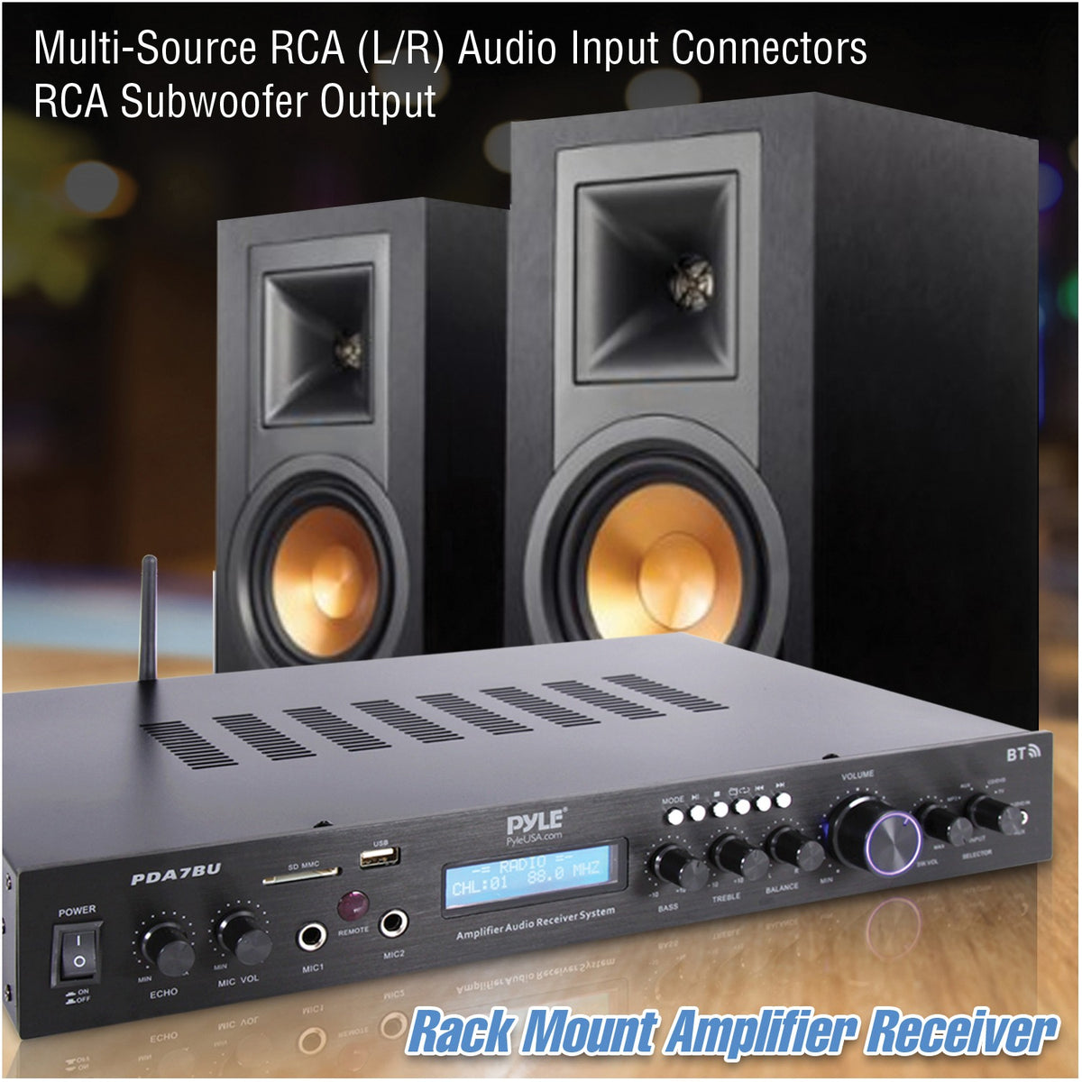 Pyle 2.1-Channel 200-Watt-Max Bluetooth Stereo Amplifier/Receiver - 5