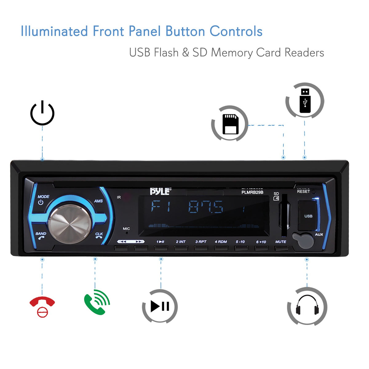 Pyle Single-DIN In-Dash Digital Marine Stereo Receiver — Black - 2
