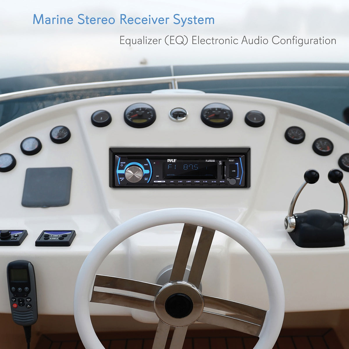 Pyle Single-DIN In-Dash Digital Marine Stereo Receiver — Black - 5