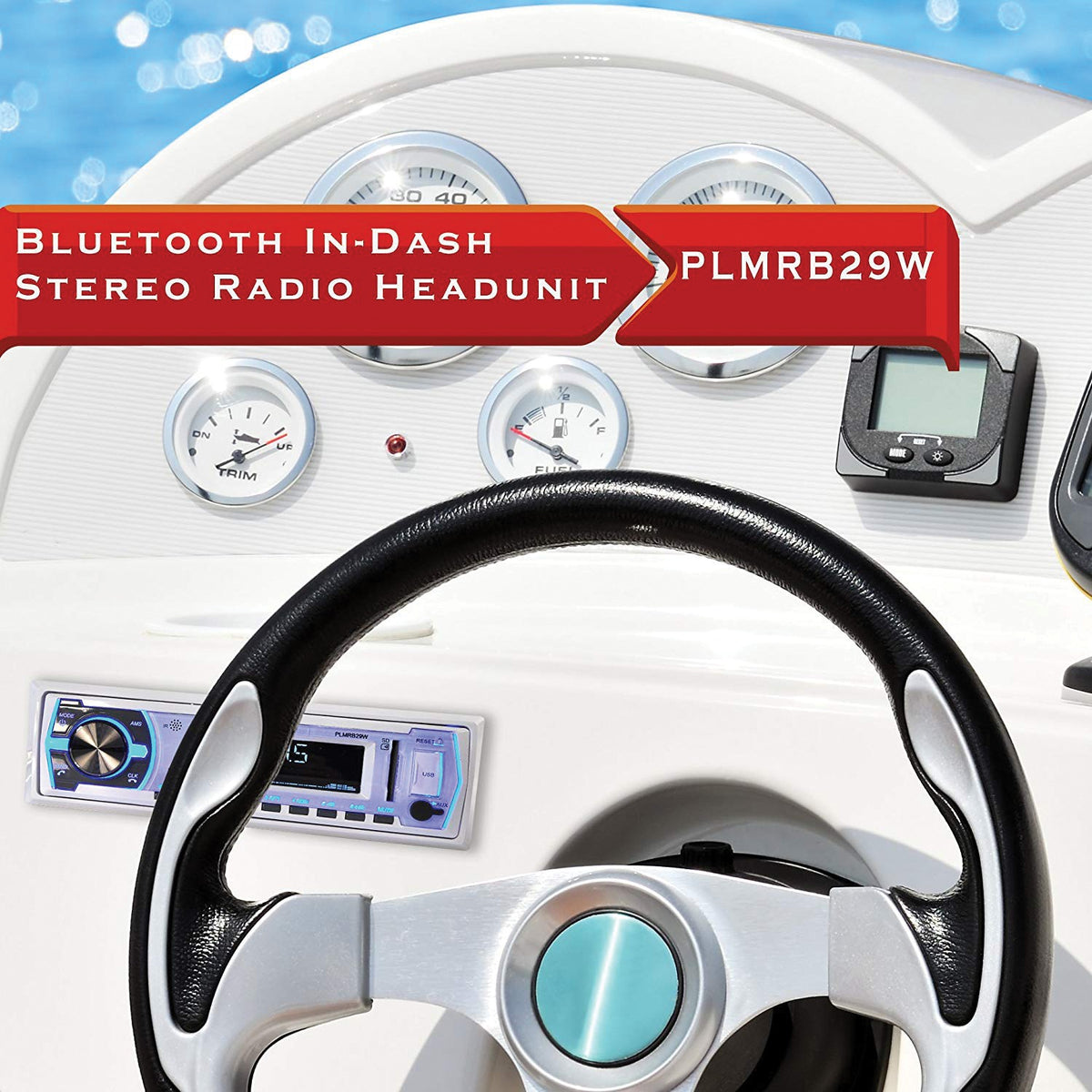 Pyle Single-DIN In-Dash Digital Marine Stereo Receiver — White - 11
