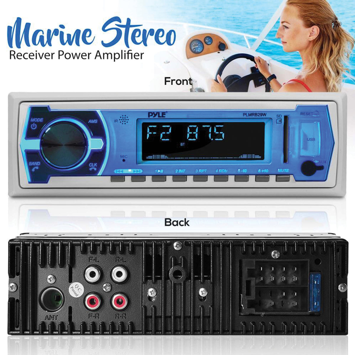 Pyle Single-DIN In-Dash Digital Marine Stereo Receiver — White - 2