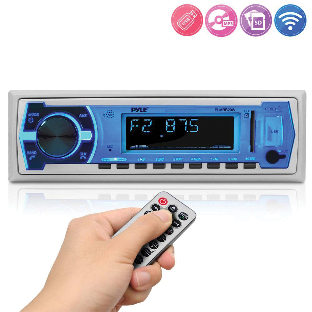 Pyle Single-DIN In-Dash Digital Marine Stereo Receiver — White - 5