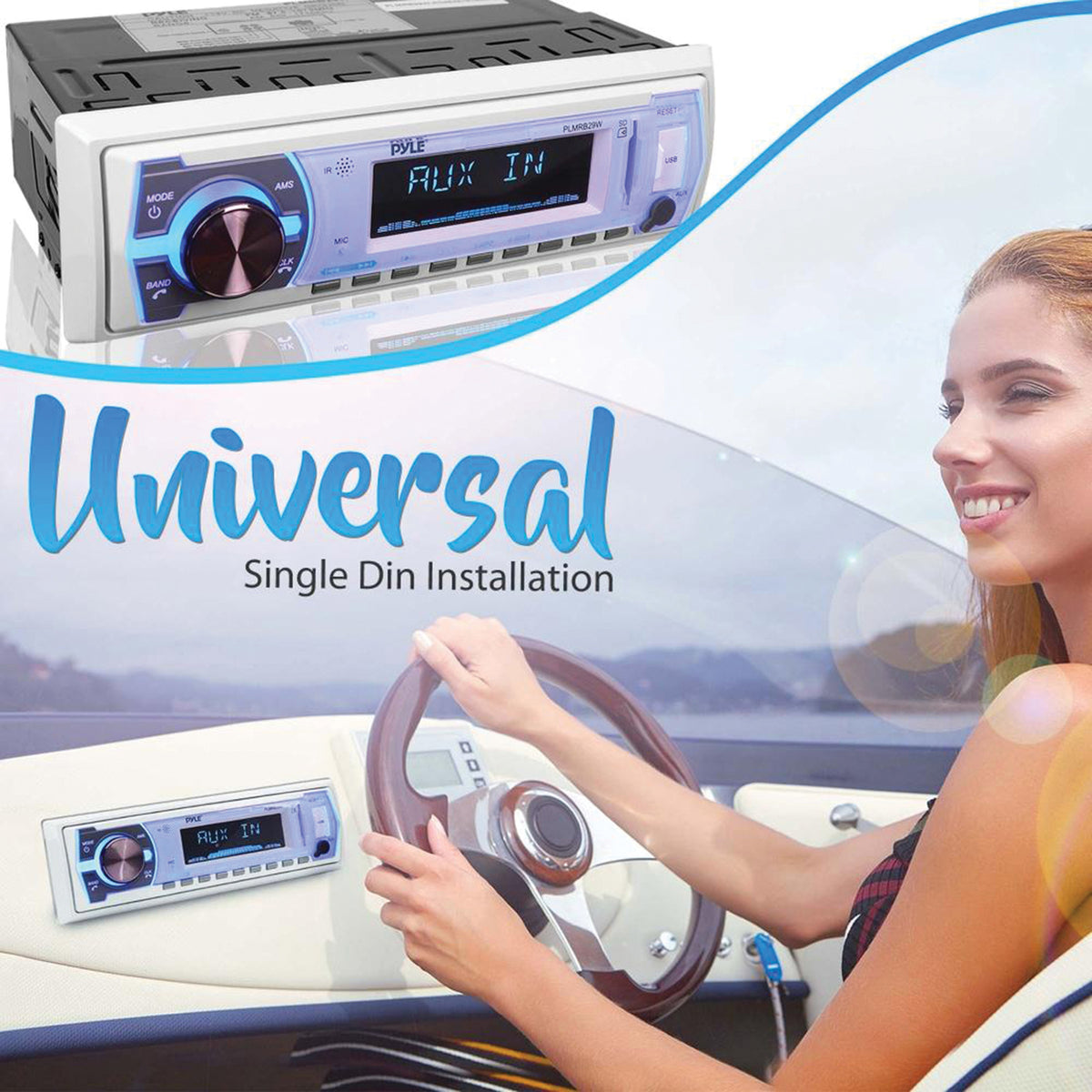 Pyle Single-DIN In-Dash Digital Marine Stereo Receiver — White - 6