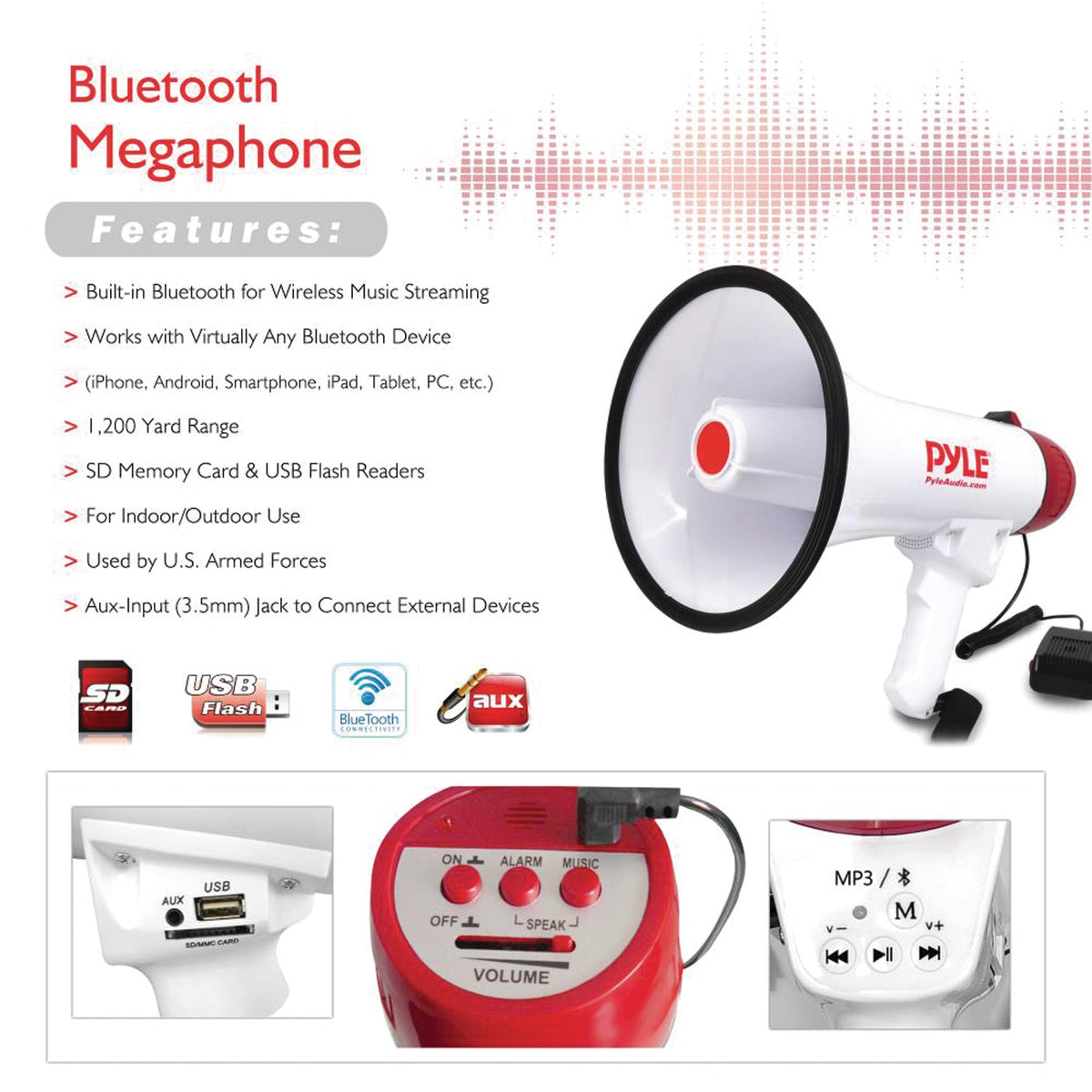 Pyle 40-Watt Bluetooth Megaphone Bullhorn - 7