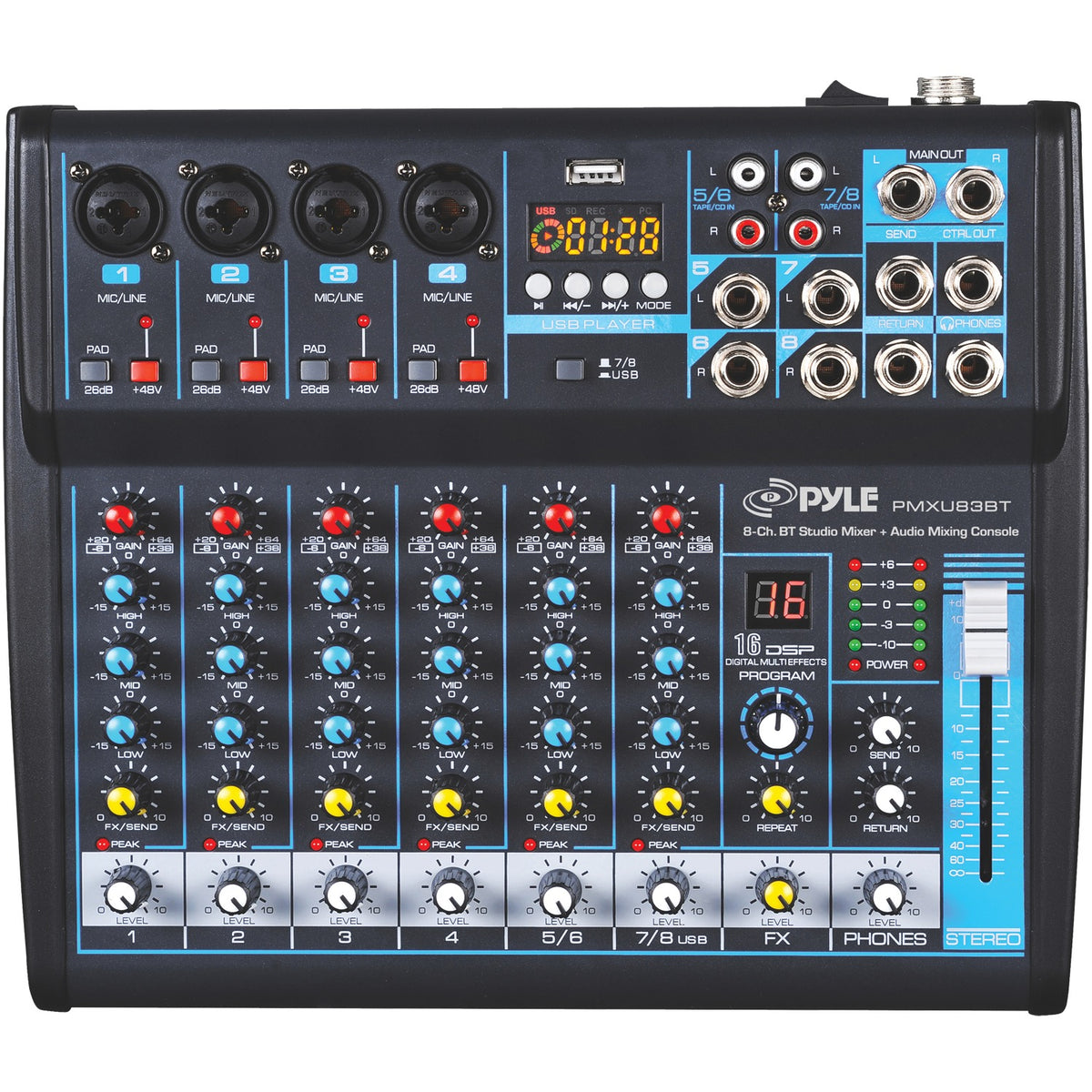 Pyle 8-Channel Bluetooth Pro Audio DJ Sound Mixer