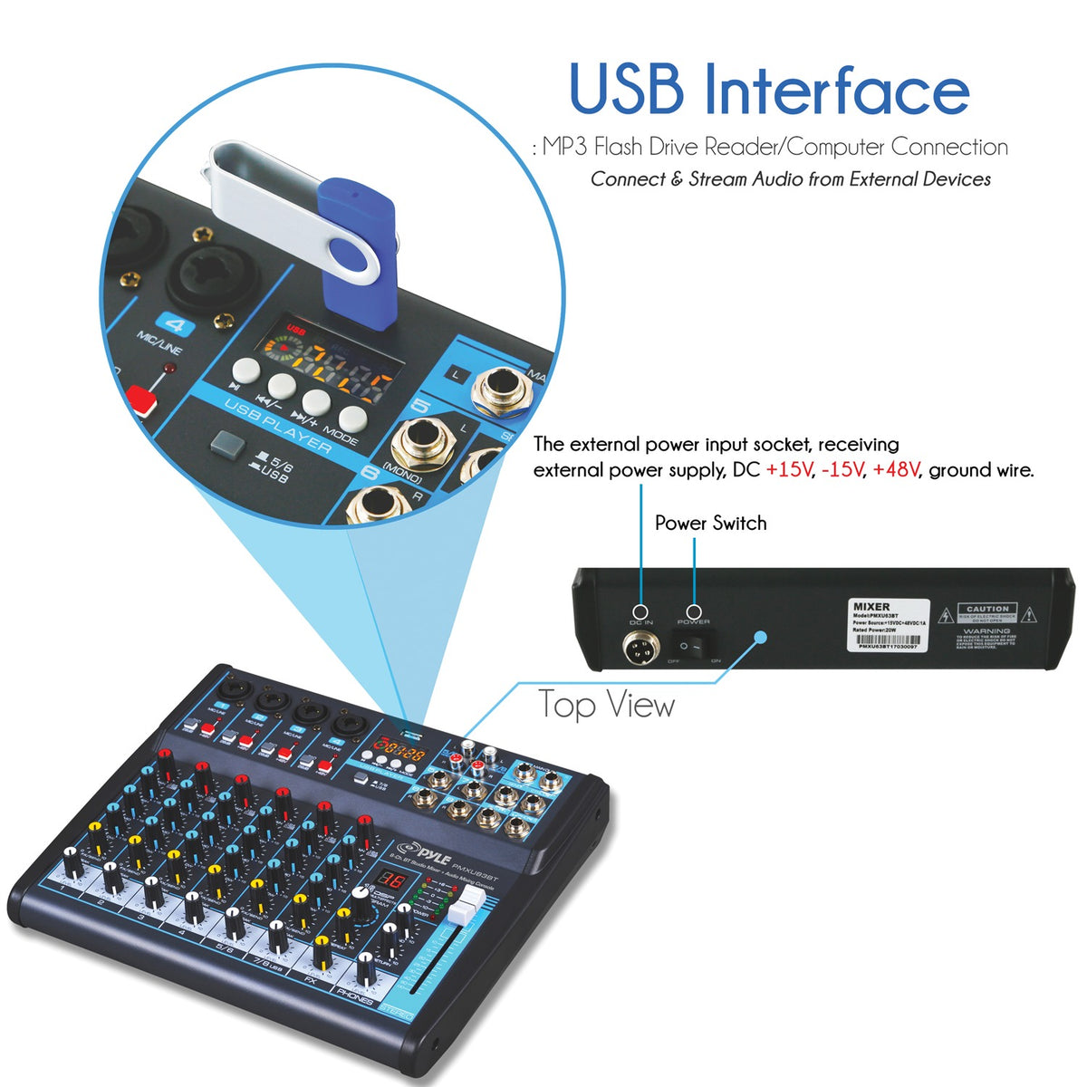 Pyle 8-Channel Bluetooth Pro Audio DJ Sound Mixer - 10