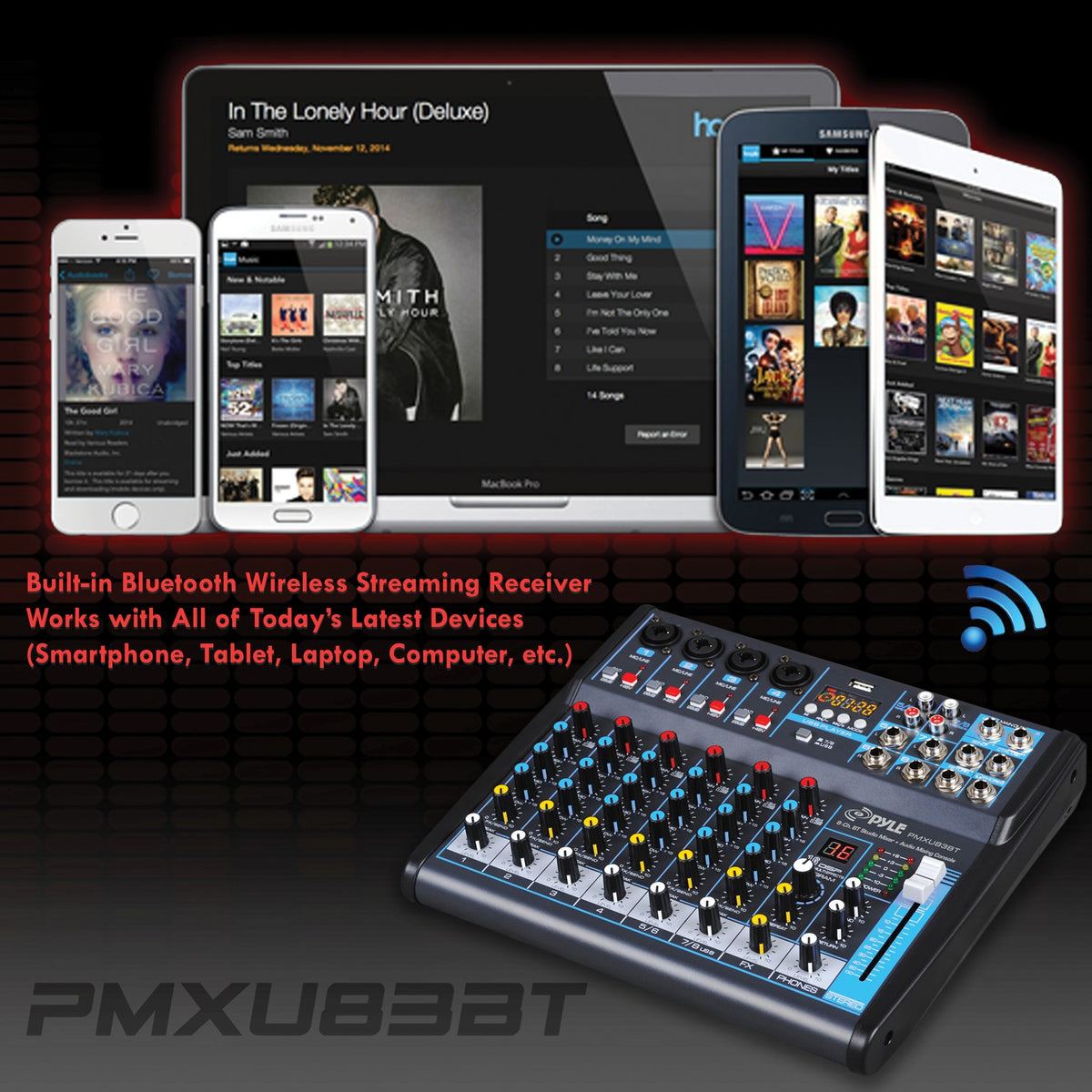 Pyle 8-Channel Bluetooth Pro Audio DJ Sound Mixer - 14