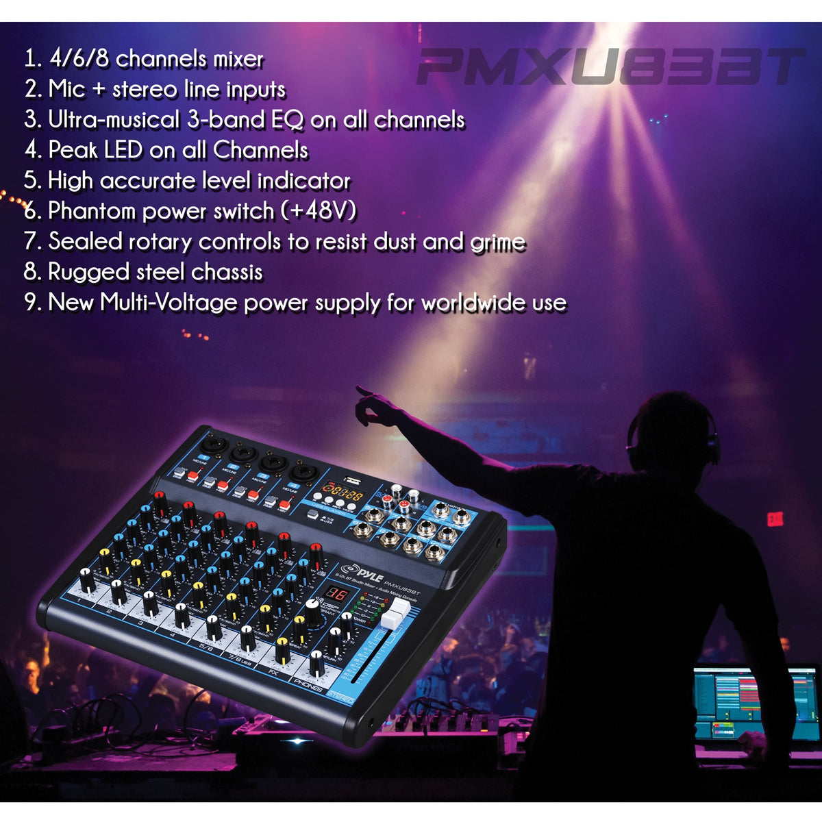 Pyle 8-Channel Bluetooth Pro Audio DJ Sound Mixer - 15