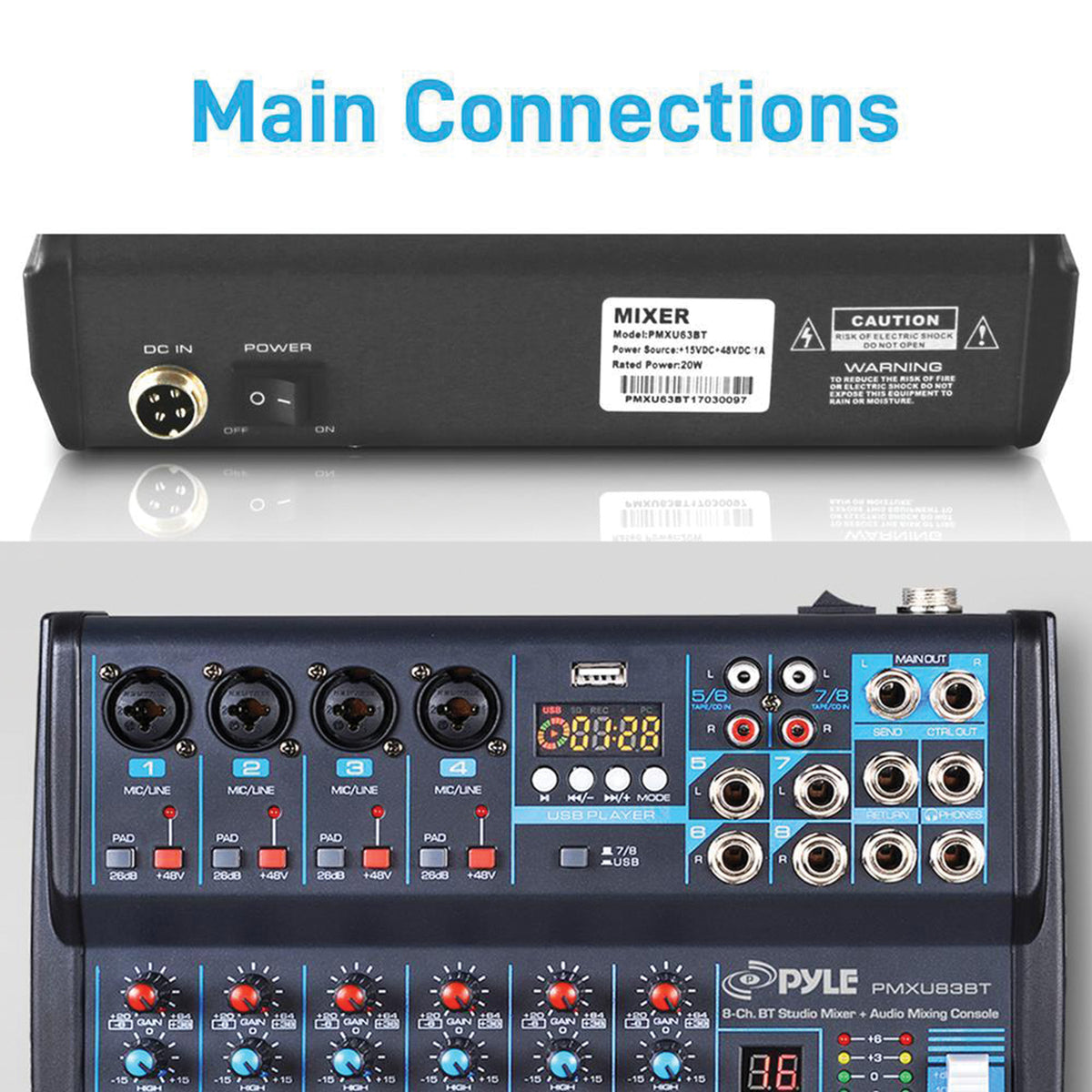 Pyle 8-Channel Bluetooth Pro Audio DJ Sound Mixer - 3
