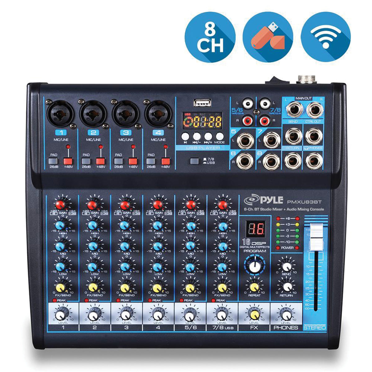 Pyle 8-Channel Bluetooth Pro Audio DJ Sound Mixer - 6