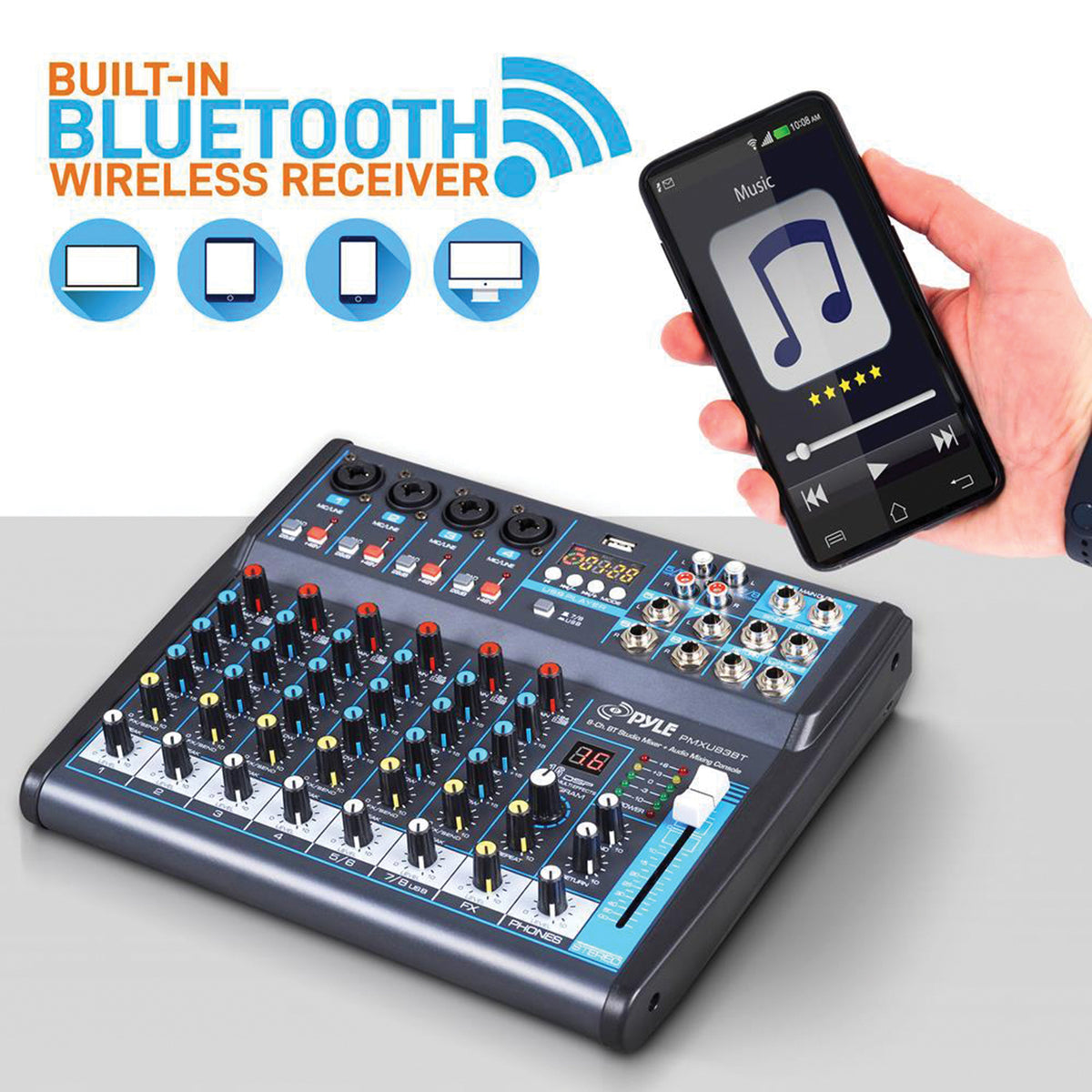 Pyle 8-Channel Bluetooth Pro Audio DJ Sound Mixer - 8