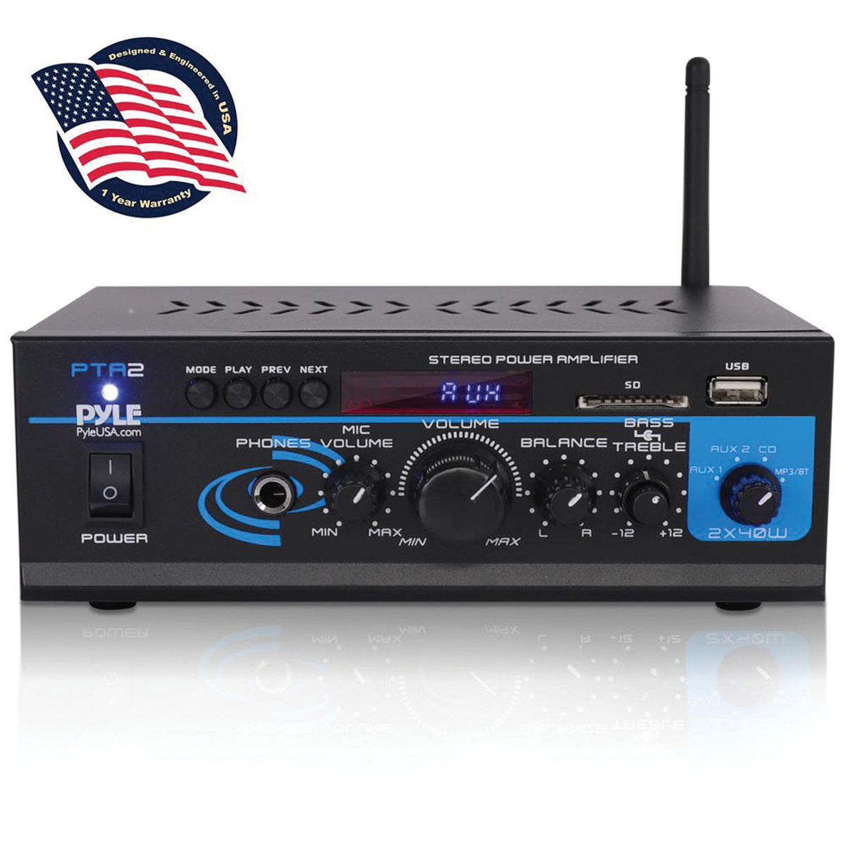 Pyle 80-Watt 2.0-Channel Mini Amplifier/Mixer/Pager - 4
