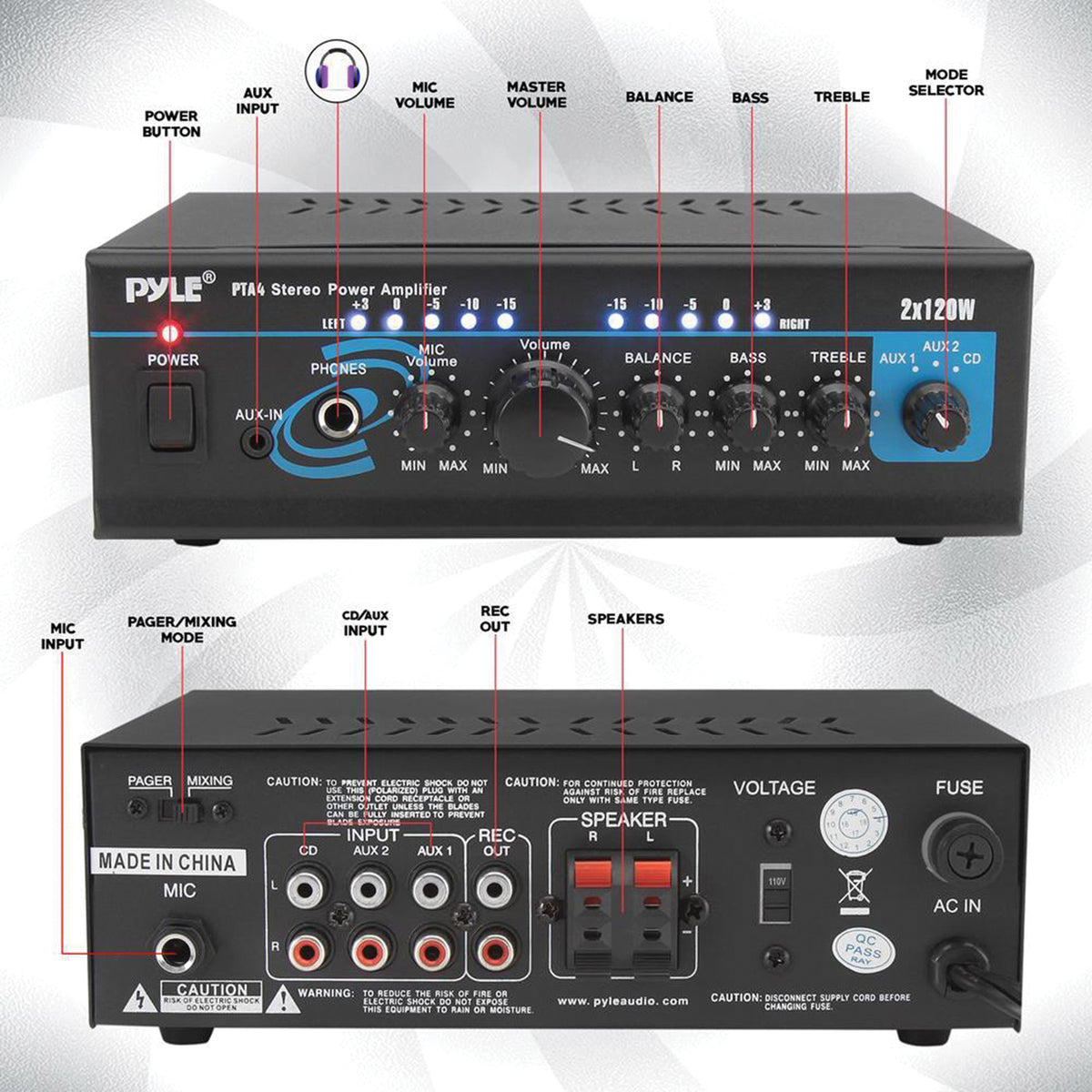 Pyle 240-Watt 2.0-Channel Mini Amplifier/Mixer/Pager - 3