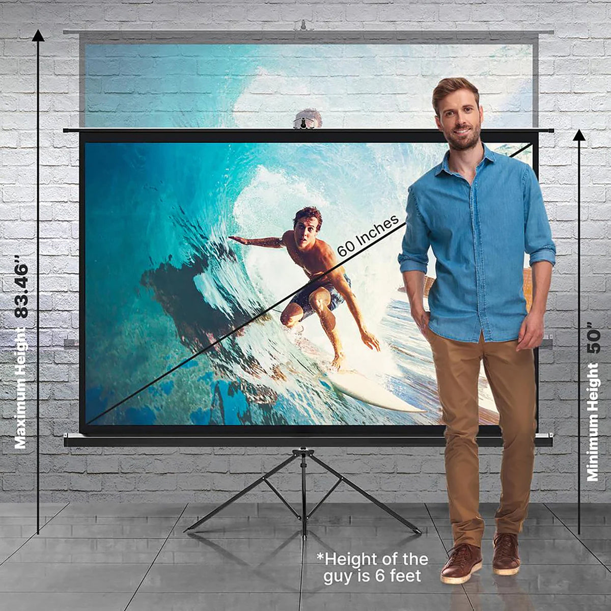 Pyle 60-In. Universal Floor-Standing Roll-up Projector Screen - 2