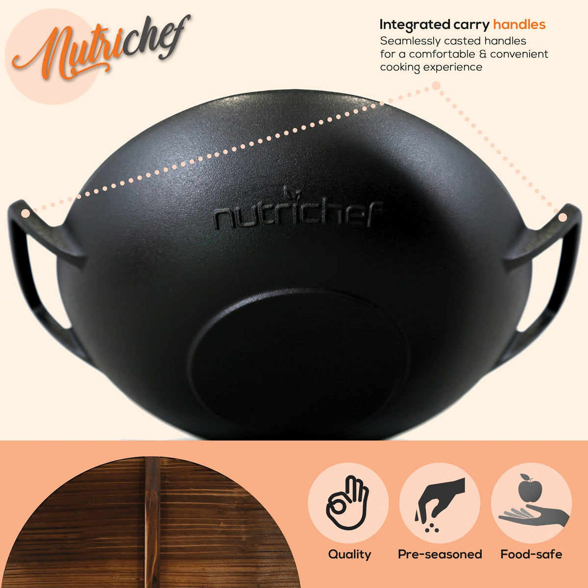 NutriChef Cast Iron Wok - 5