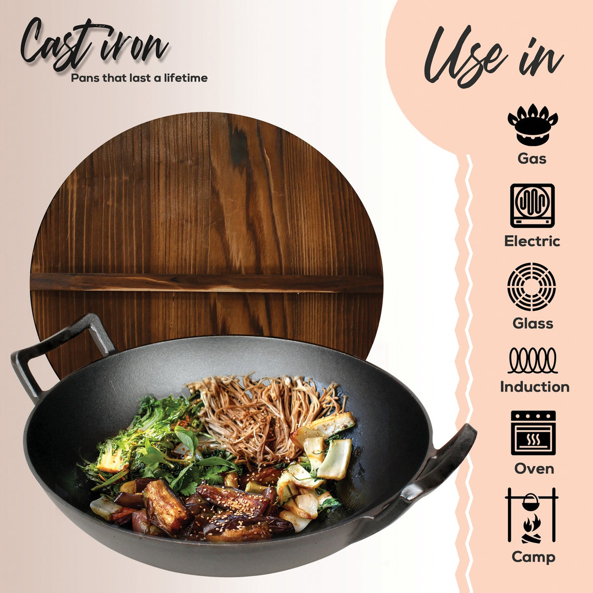 NutriChef Cast Iron Wok - 8