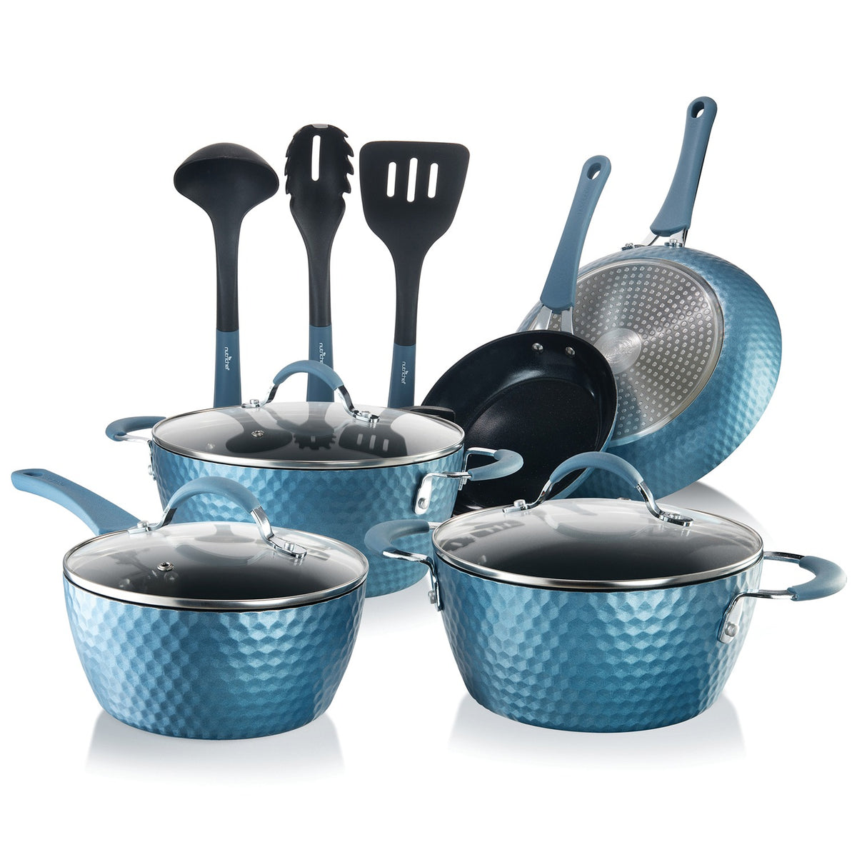 NutriChef Diamond Home Kitchen Cookware Set (Blue) - 10