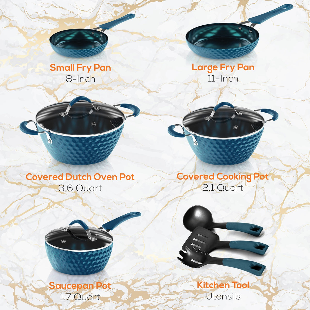 NutriChef Diamond Home Kitchen Cookware Set (Blue) - 2