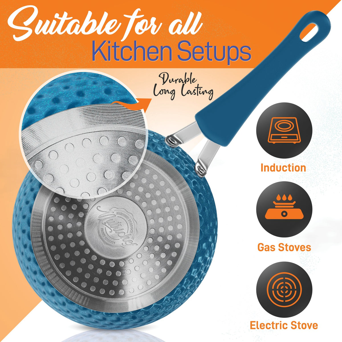 NutriChef Diamond Home Kitchen Cookware Set (Blue) - 6