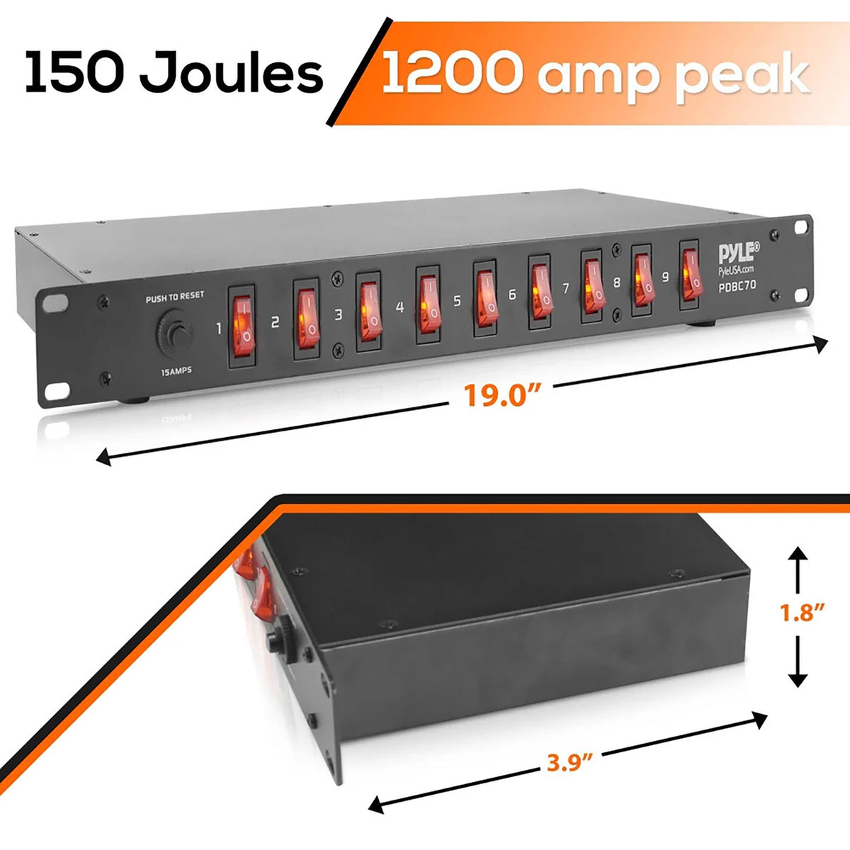 Pyle 9-Outlet 15-Amp 150-Joules Power Supply Control Unit - 4