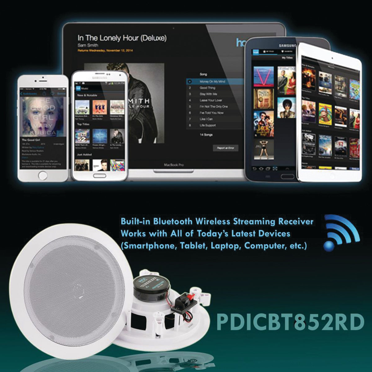 Pyle 8-In. 250-Watt-Max Bluetooth In-Ceiling/In-Wall Speaker Pair — White - 12