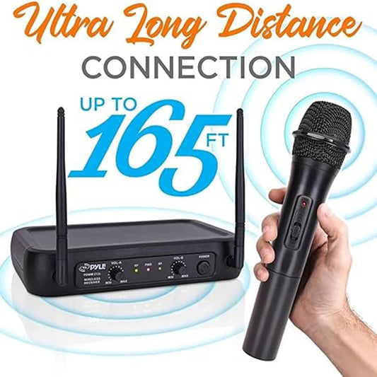 Pyle VHF Dual-Channel Fixed-Frequency Wireless Microphone System