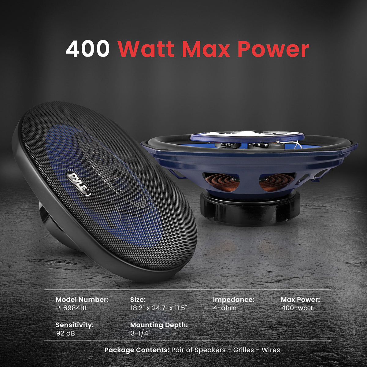 Pyle Blue Label 6-In. X 9-In. 400-Watt-Max 4-Way Coaxial Speakers - 7