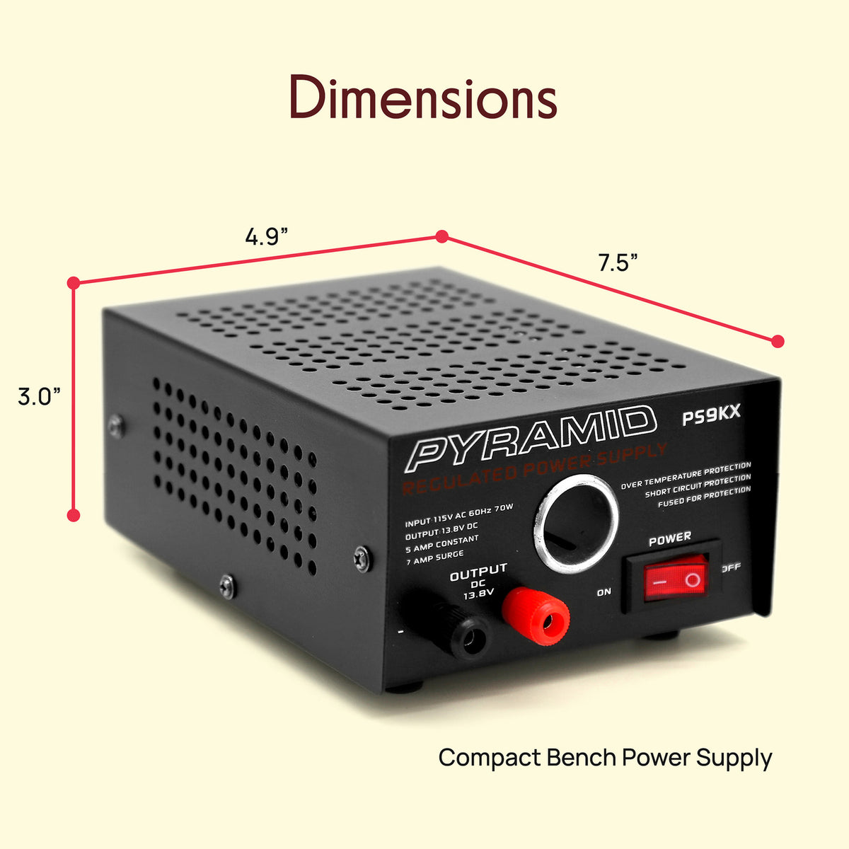 Pyramid Car Audio Gold Series 70-Watt-Input 5-Amp-Constant Bench Power - 7