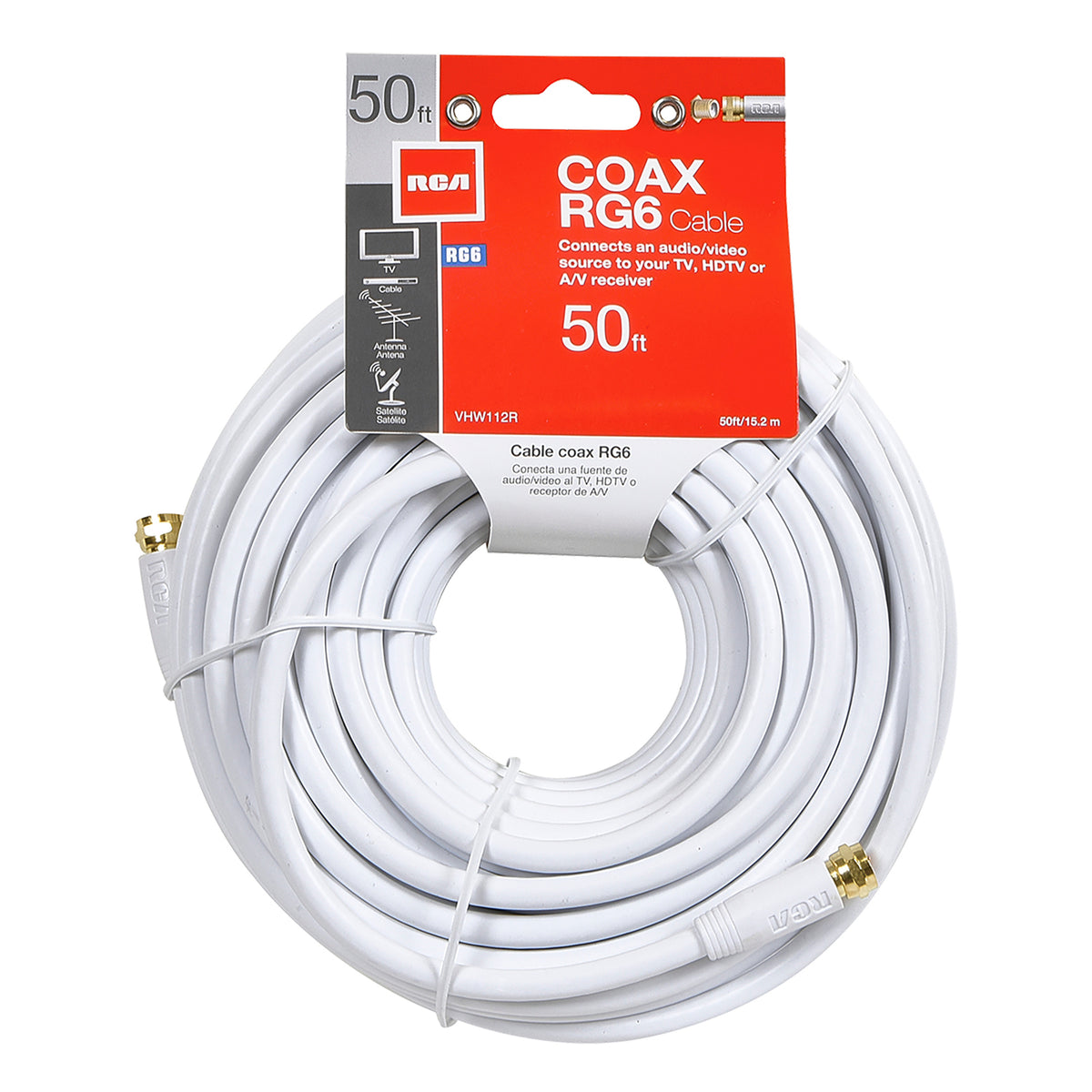 RCA RG6 Coaxial Cable with F-Connectors (50 Ft.; White) - 3