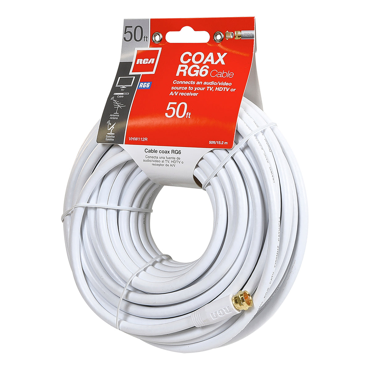 RCA RG6 Coaxial Cable with F-Connectors (50 Ft.; White) - 5