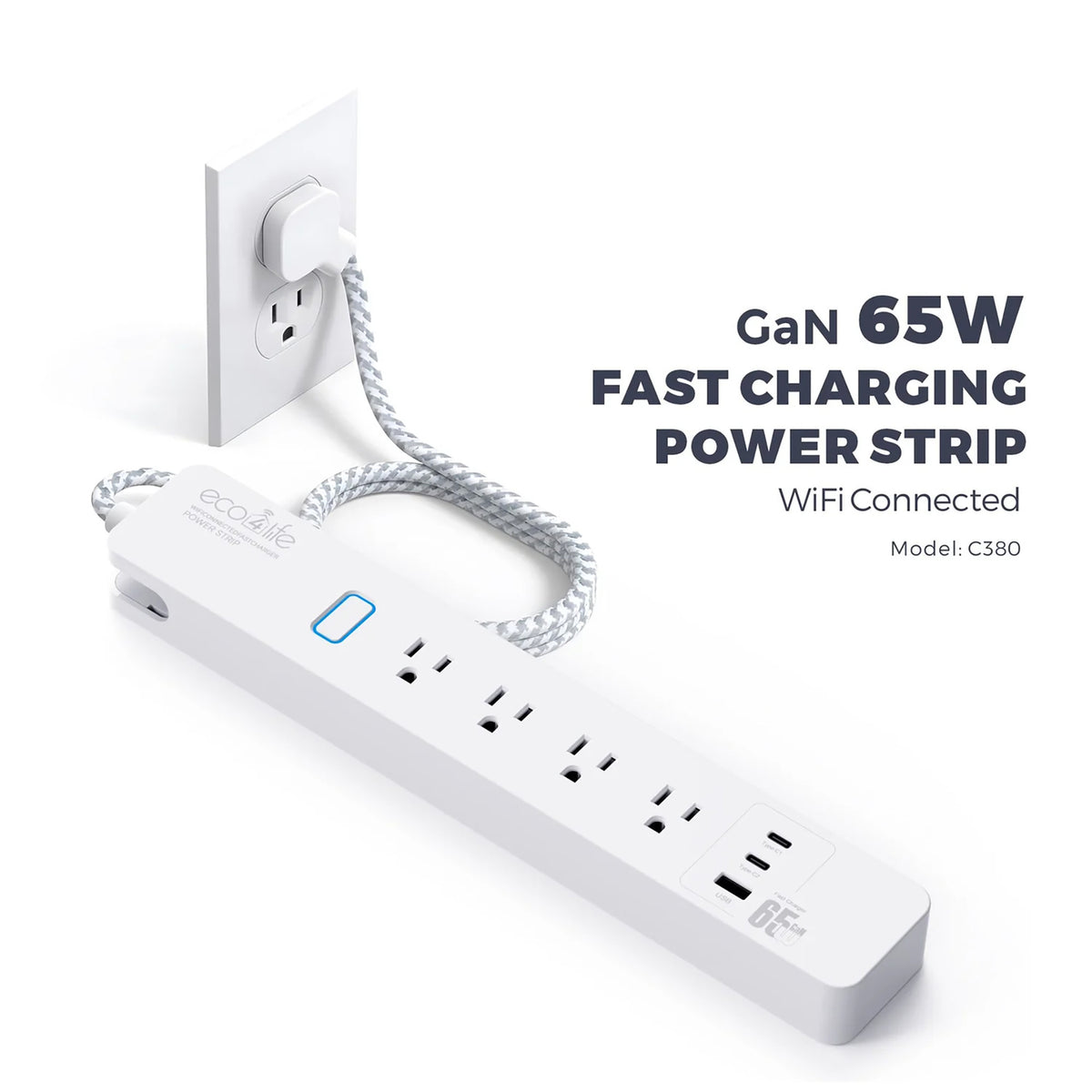 eco4life 4-AC Outlet and 3-USB Port 900-Joules Smart Wi-Fi Surge Protector