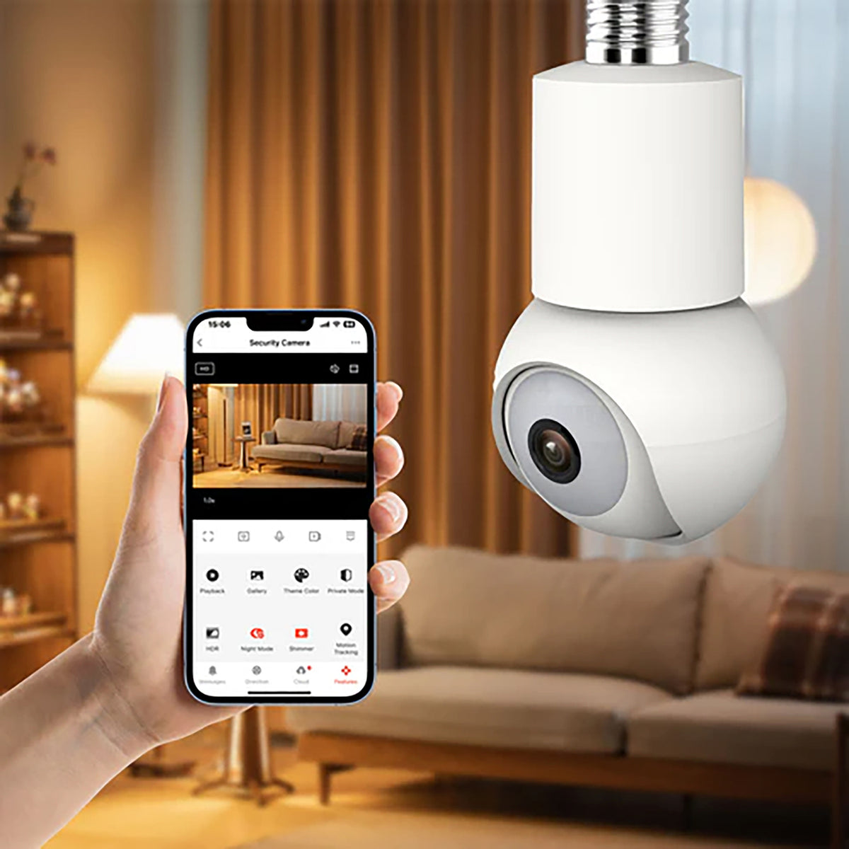 eco4life Wi-Fi 2K 1440p Smart Ptz Light Bulb Security Camera