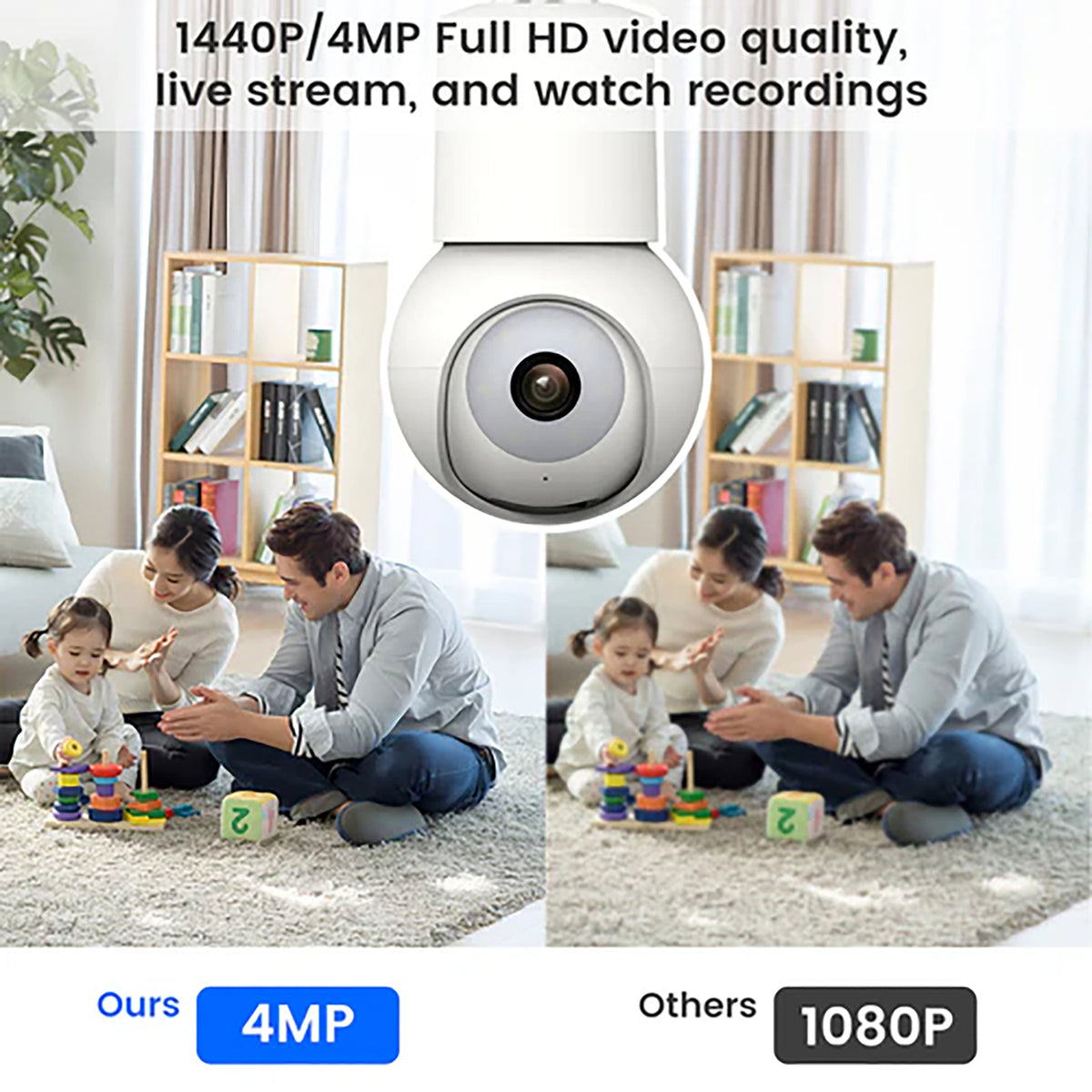 eco4life Wi-Fi 2K 1440p Smart Ptz Light Bulb Security Camera - 3