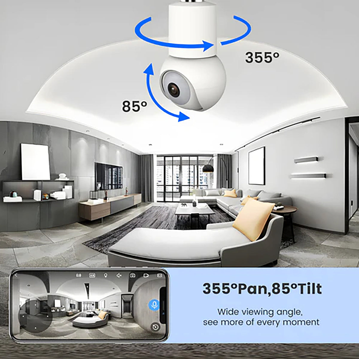 eco4life Wi-Fi 2K 1440p Smart Ptz Light Bulb Security Camera - 4