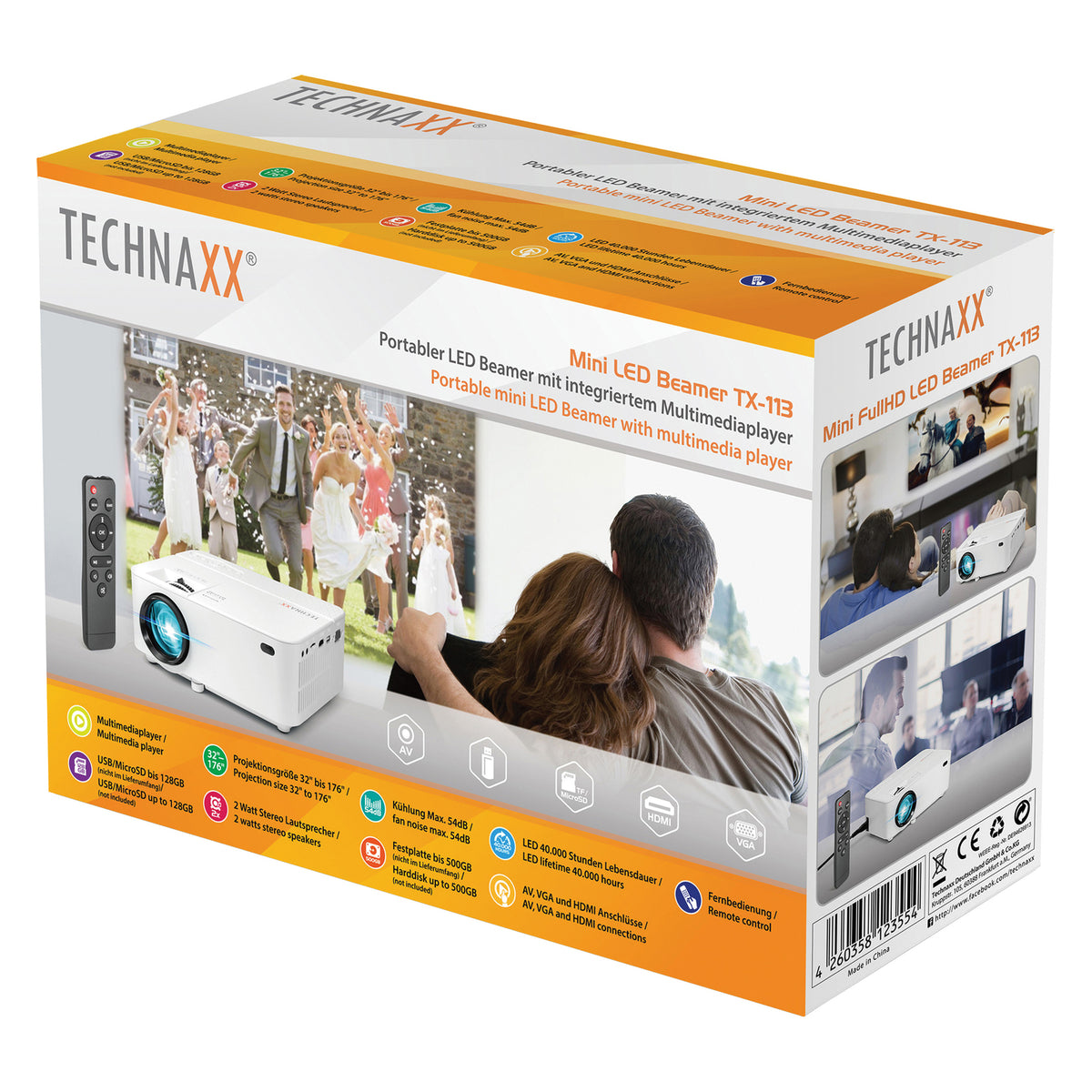 Technaxx Beamer 480p Mini-LED Projector, White, TX-113 - 4