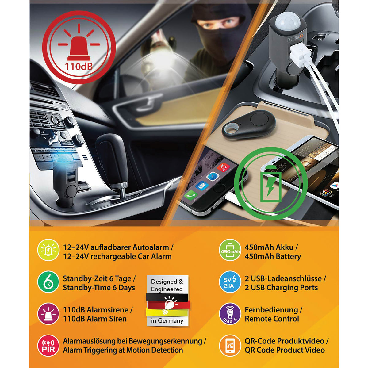 Technaxx Rechargeable Universal Mobile and Auto Alarm - 4