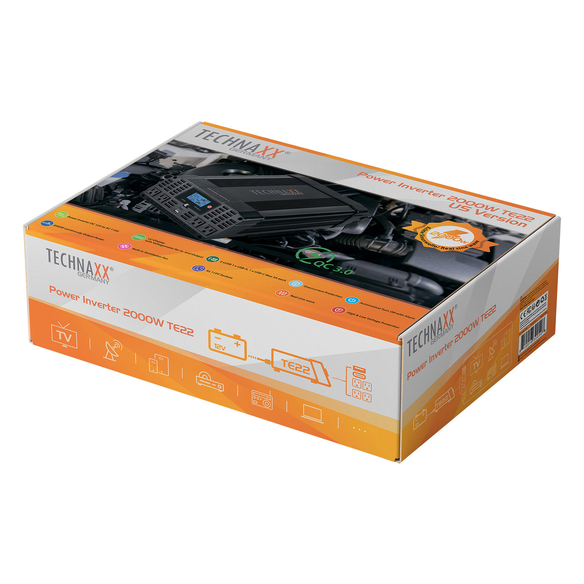 Technaxx 4-AC Outlet and 2-USB Port 2,000-Continuous-Watt TE22 Pure Sine - 3