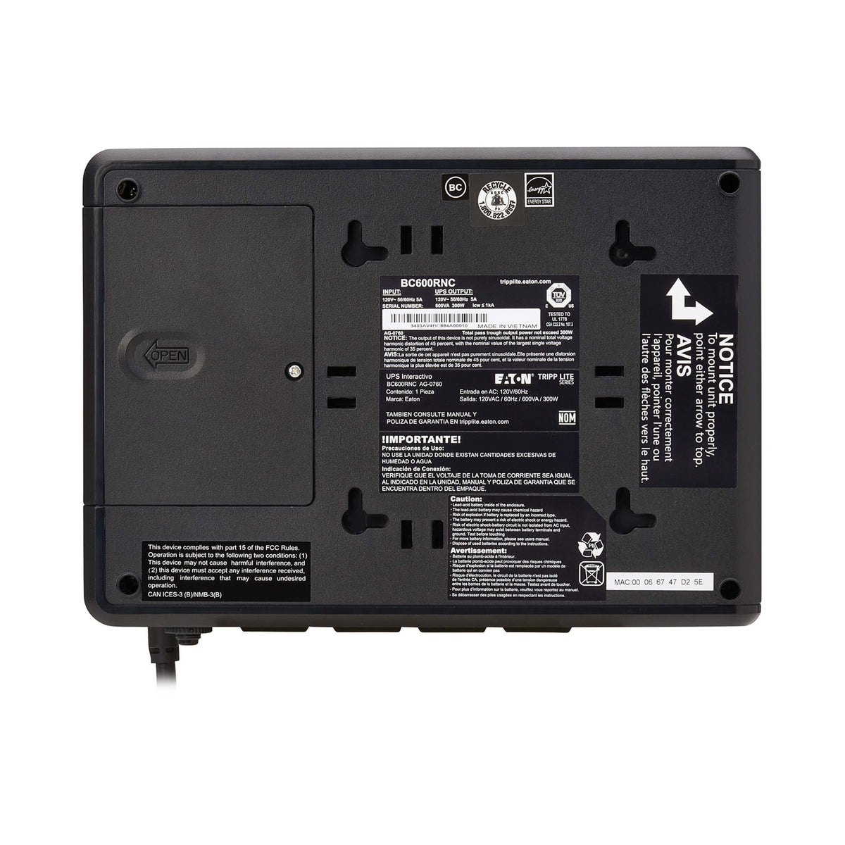 Tripp Lite by Eaton 4-AC Outlet 600-VA/300-Watt PC/Network/POS - 2