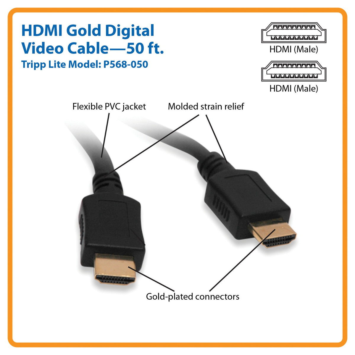 Tripp Lite by Eaton 1080p HDMI Male/Male Standard-Speed HDMI Gold Cable - 2