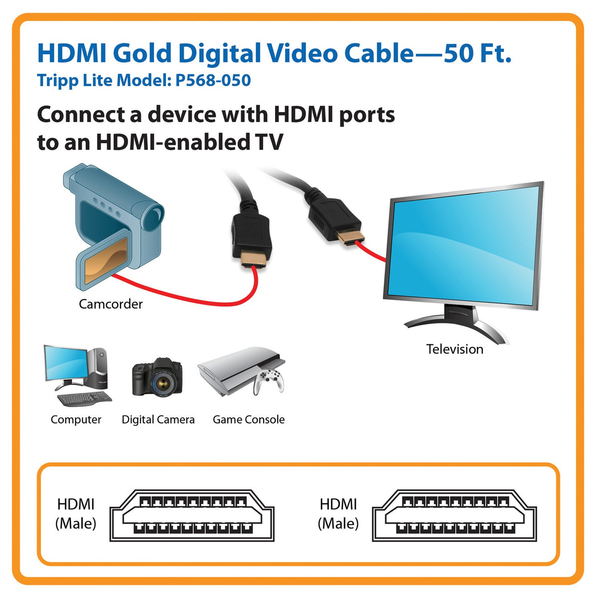 Tripp Lite by Eaton 1080p HDMI Male/Male Standard-Speed HDMI Gold Cable - 3