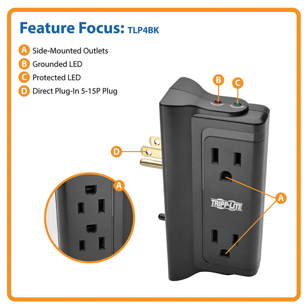 Tripp Lite by Eaton 4-AC Outlet 720-Joules Surge Protector Wall Tap - 2