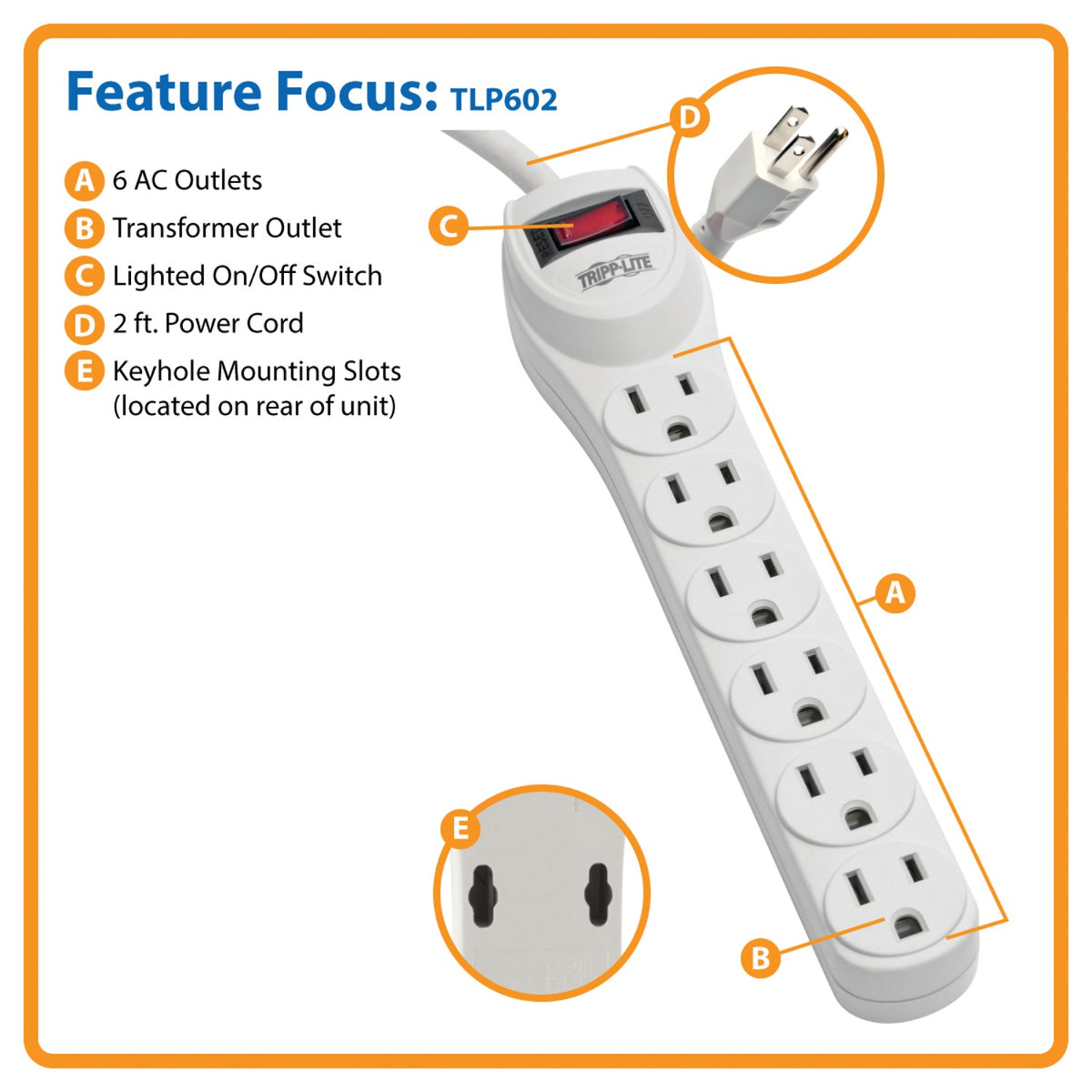 Tripp Lite by Eaton 6-AC Outlet 180-Joules Protect It! Home Computer Surge - 7
