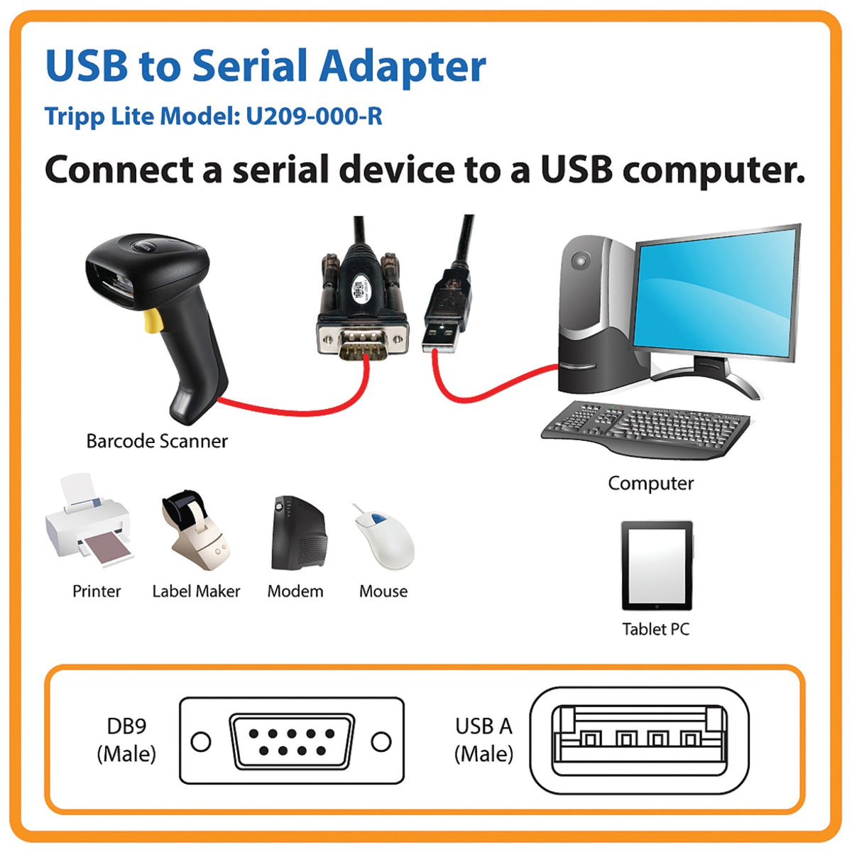 Tripp Lite by Eaton USB A-Male to DB9-Male Serial Adapter Cable - 3