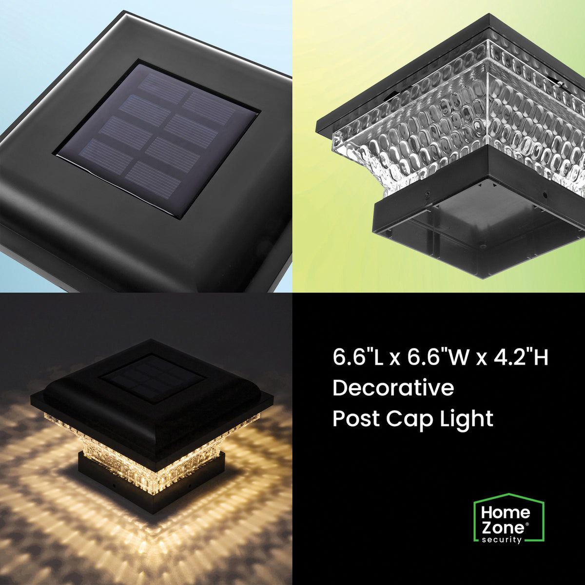 Home Zone Security Outdoor Solar Post Cap Lights for 3.5-In. X 3.5-In. and - 2