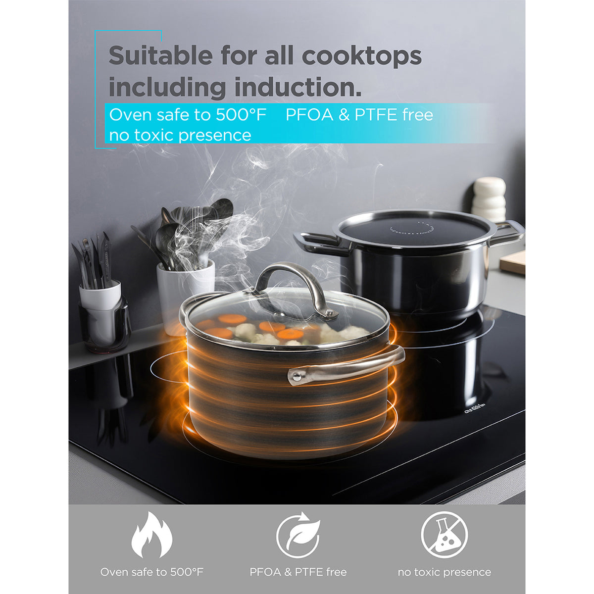 BLACK+DECKER 12-Piece Ceramic and Aluminum Cookware Set - 4