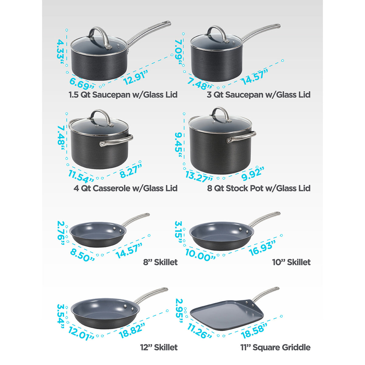 BLACK+DECKER 12-Piece Ceramic and Aluminum Cookware Set - 6